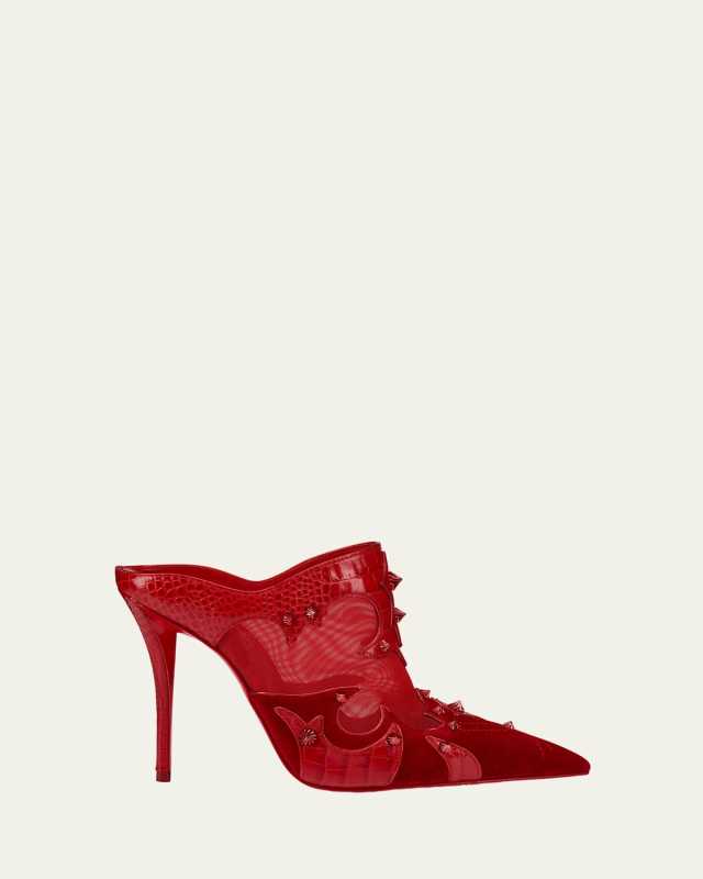Mulatiag Suede Mesh Red Sole Mule Pumps